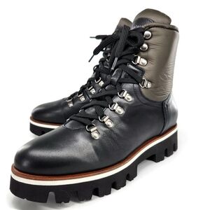 Aquatailia Morena Black & Olive Colorblock Leather Lace-Up Lug Sole Combat Boots